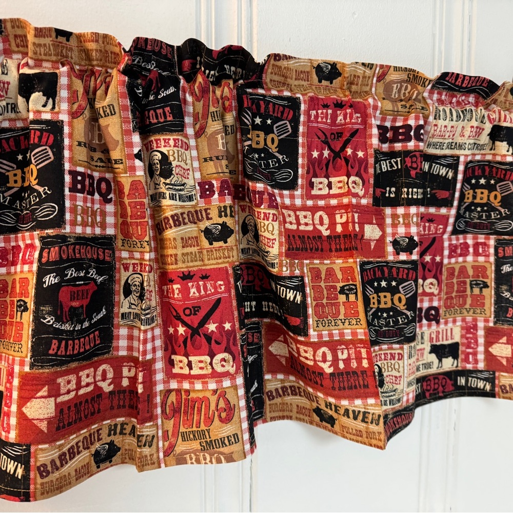 (2) Custom Barbecue Window Valances, kitchen Camper Home Decor USA made - Picture 2 of 3